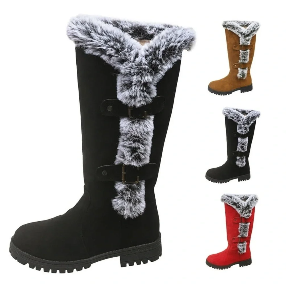 XIMIN Black Mid Calf Snow Boots